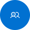 Blue circular icon with two people representing clients or team