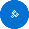 Blue circular icon with a gavel representing legal services