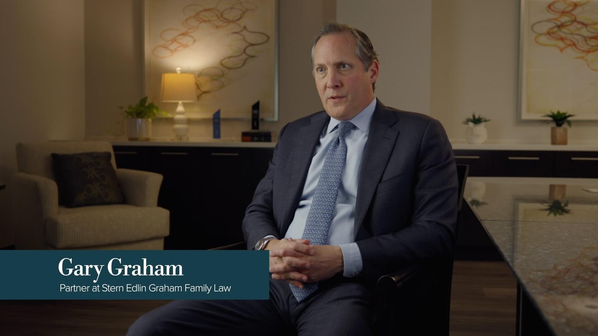Video interview still of Gary Graham, Partner at Stern Edlin Graham Family Law